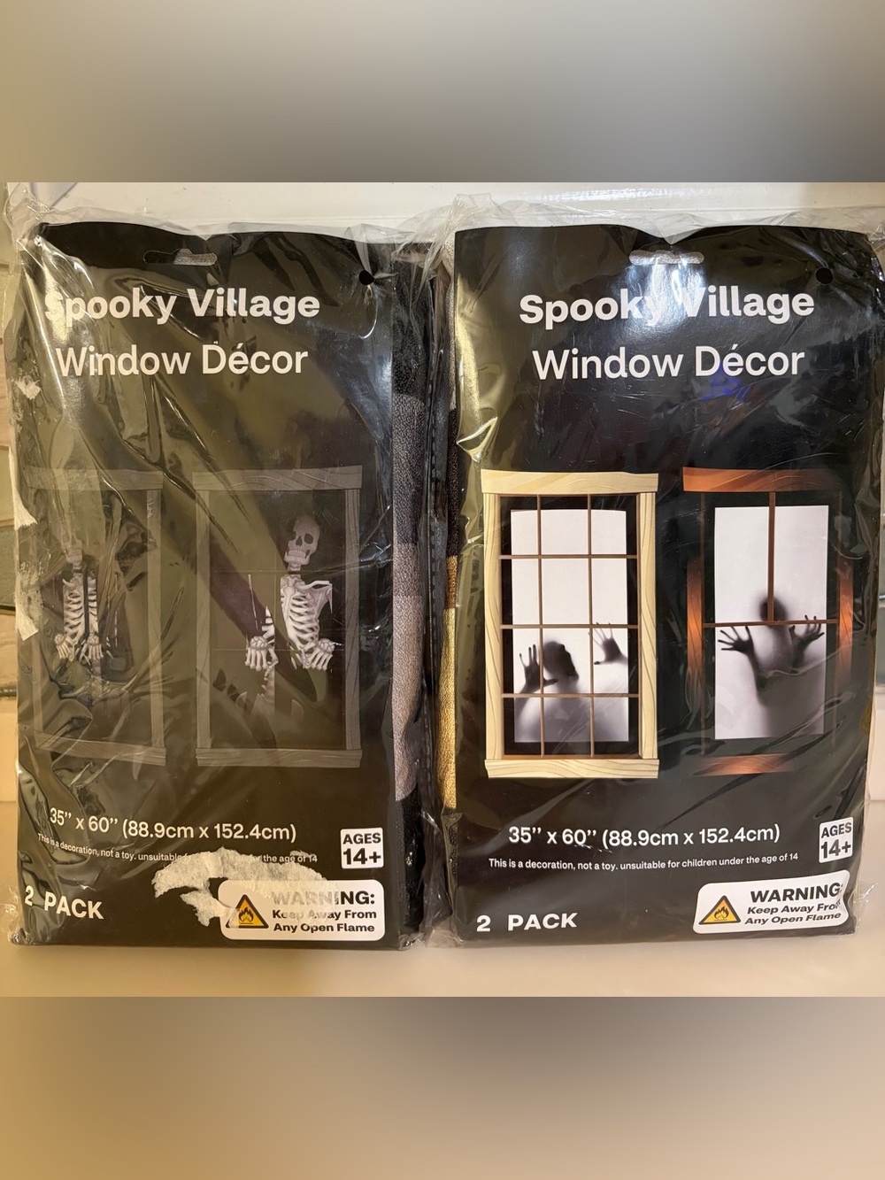 Spooky Village Halloween Window Décor 2 packs of 2 Skeletons & Trapped NIP